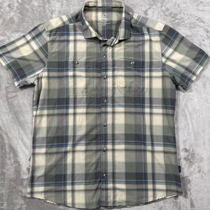 KÜHL BORN IN THE MOUNTAINS Men's Shirt Size Medium Nylon Tapered Fit Plaid Green